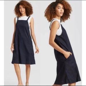 Eileen Fisher Denim Utility Jumper Dress XL Blue Oversized Boxy Pockets